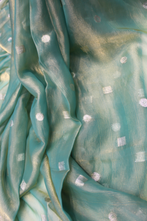 Aqua Pearl Zari Prada Traditional Fabric 80% Viscose 20% Polyester | 85 GSM Woven Indian Traditional Wear Fabric | 58 Inch Width