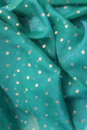 Caribbean Blue Menorca Fabric 100% Polyester | 50 GSM Woven Fabric with Metallic Dot Pattern for Indian Traditional Wear, Scarves & Dupattas | 44 Inch Width