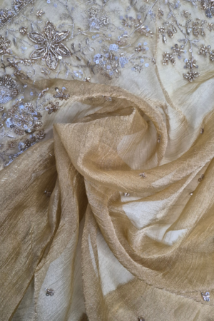 Floral Sequin & Beaded Organza Embroidery Fabric | Designer Embroidered Fabric for Bridal Wear, Evening Gowns & Couture Fashion