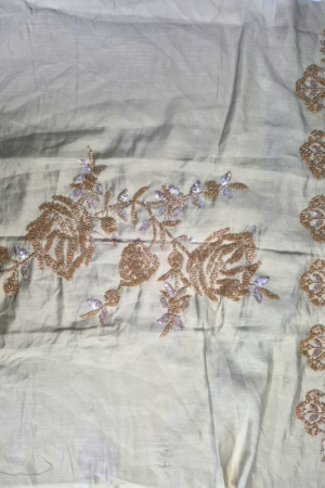 Floral Beaded Border Embroidery Fabric with Sequin Accents | Designer Embroidered Fabric for Sarees, Lehengas, Gowns & Ethnic Wear