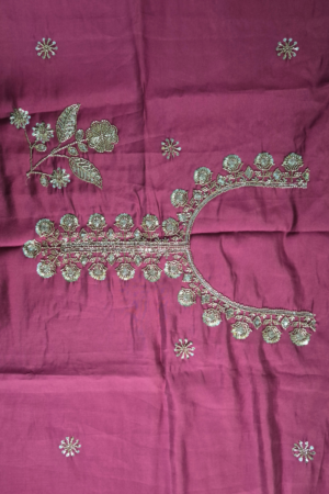 Designer Floral Neckline Embroidery Fabric with Sequin & Bead Work | Embroidered Fabric for Kurtis, Kaftans, Dresses & Ethnic Wear