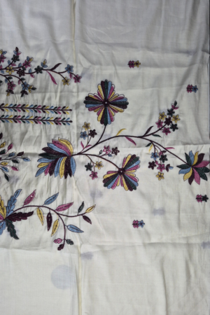 Multicolor Floral Vine Embroidery Fabric | Colorful Thread Embroidered Fabric for Kurtis, Dresses, Sarees, Dupattas & Ethnic Wear